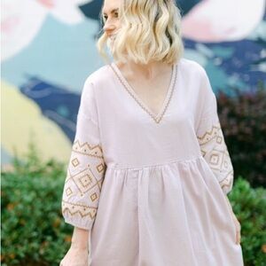 Madewell Lavender Dress with Brown Embroidery